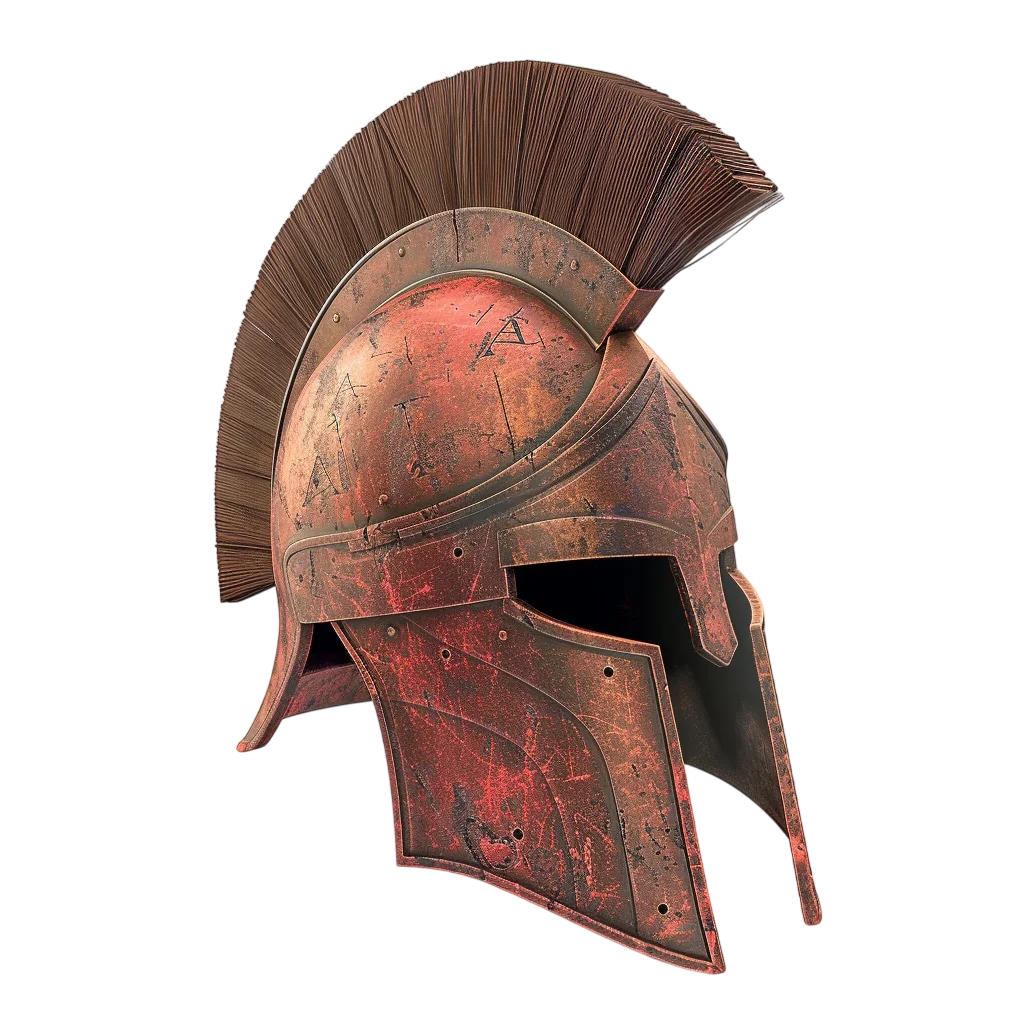 Weathered Bronze Greek Helmet with Crest Free PNG