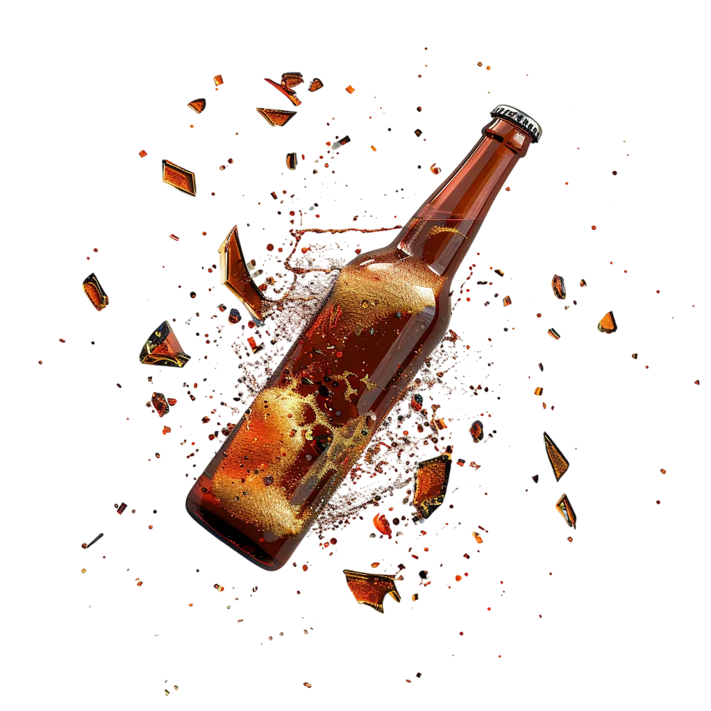 Shattering Amber Bottle with Liquid Splash Free PNG