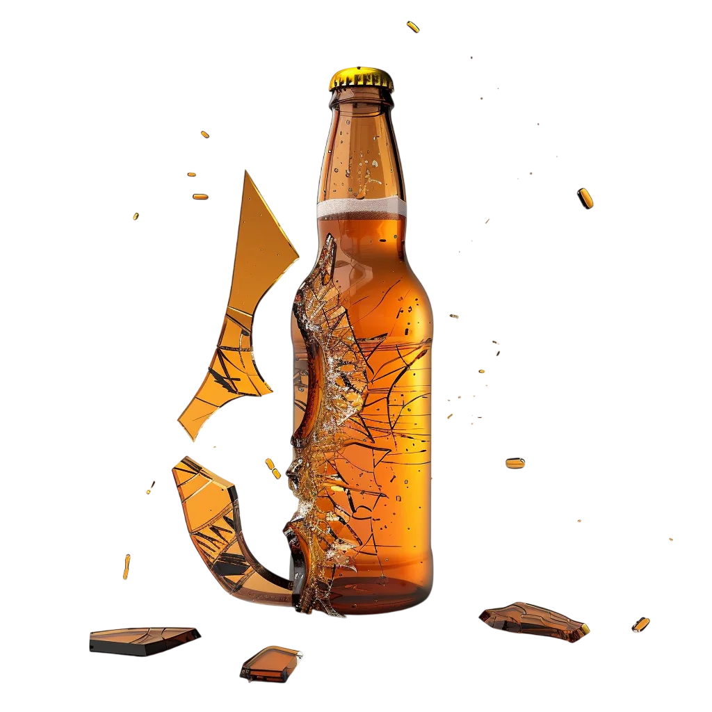 Shattering Amber Bottle with Flying Glass | Free PNG