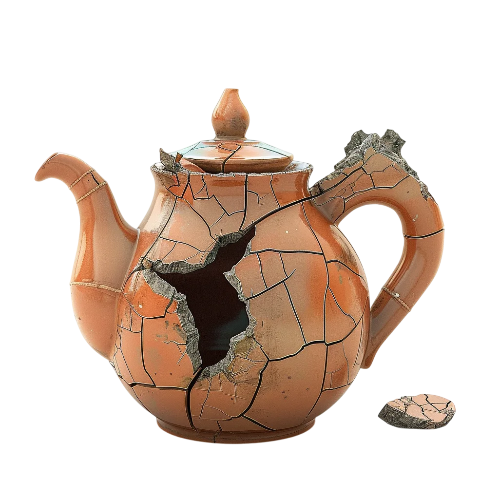 Broken Terracotta Teapot with Missing Shard - Free PNG