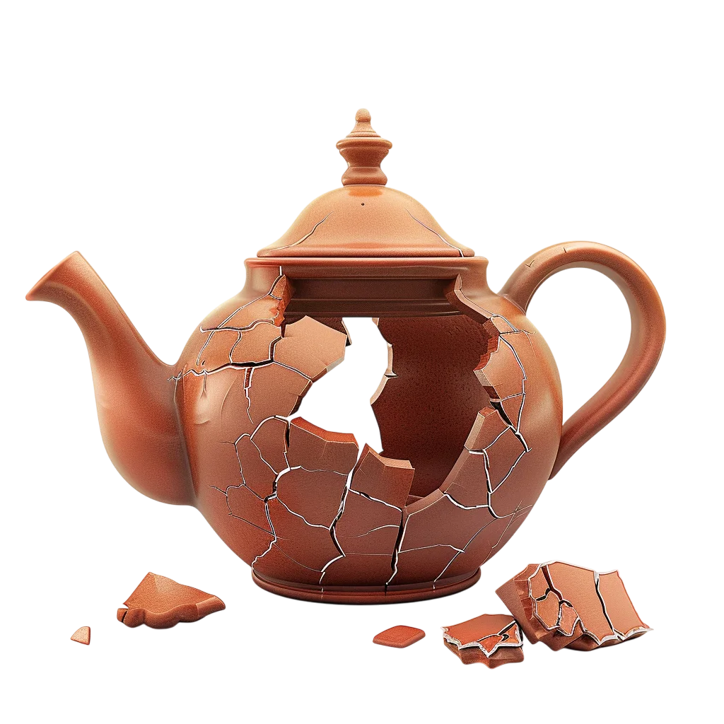 Broken Terracotta Teapot with Scattered Shards Free PNG