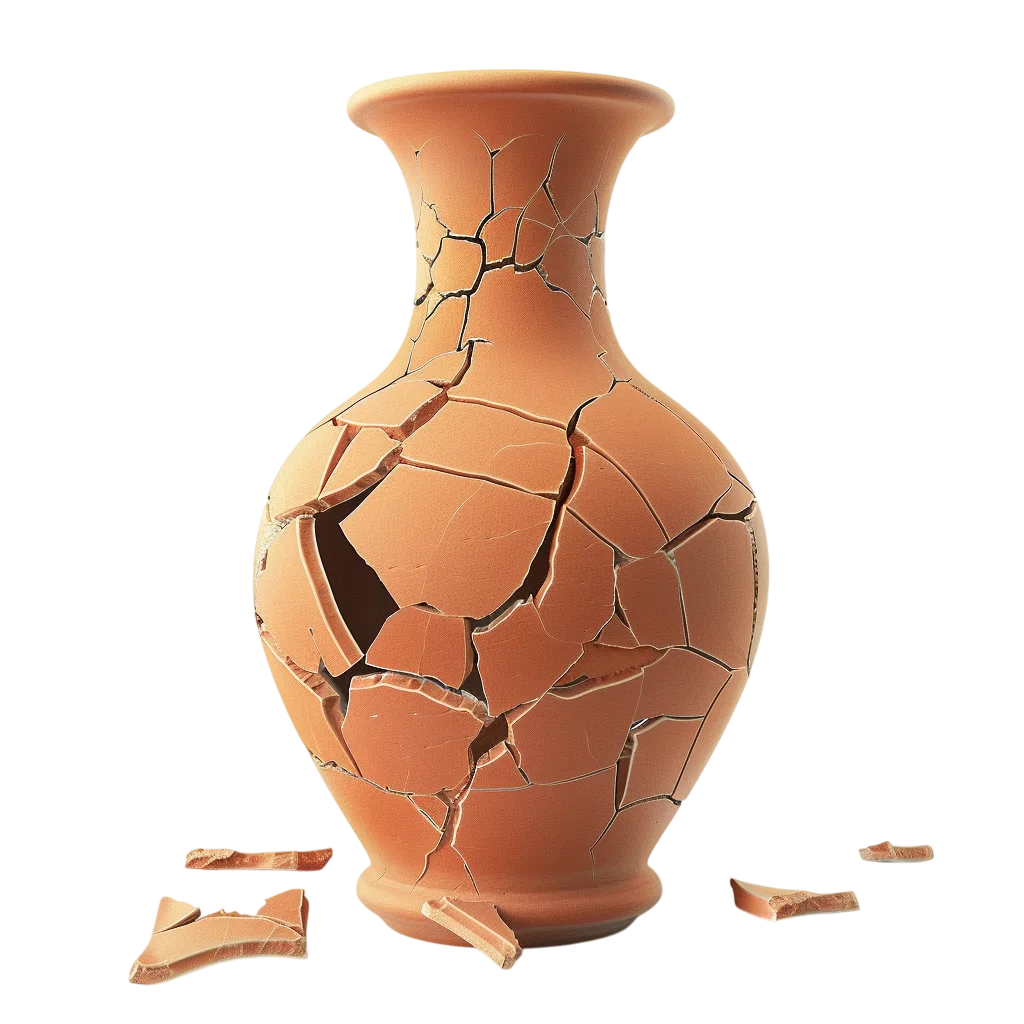 Cracked Terracotta Vase with Scattered Shards Free PNG