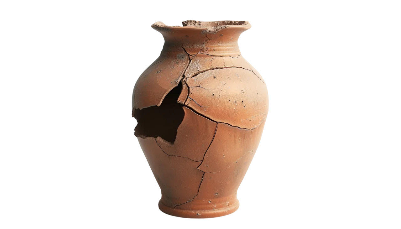 Cracked Terracotta Vase on Black Background | Free PNG