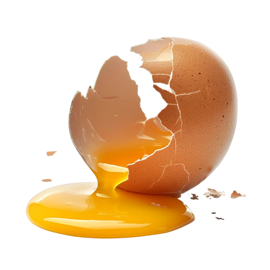 Cracked Brown Egg Spilling Golden Yolk Free PNG