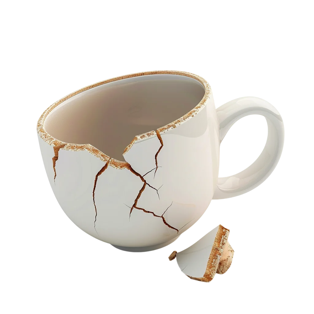 Cracked White Ceramic Mug with Broken Shard Free PNG
