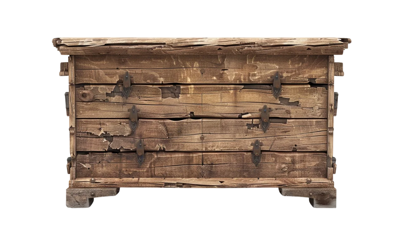 Weathered Wooden Chest with Iron Hinges - Free PNG