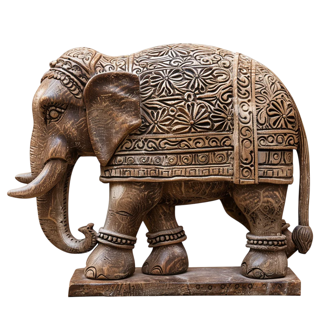 Ornately Carved Elephant Sculpture on a Base Free PNG