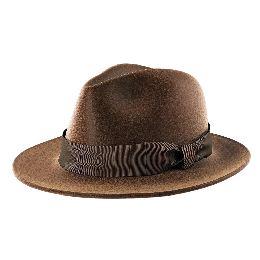 Brown Felt Fedora Hat with Ribbon Band - Free PNG