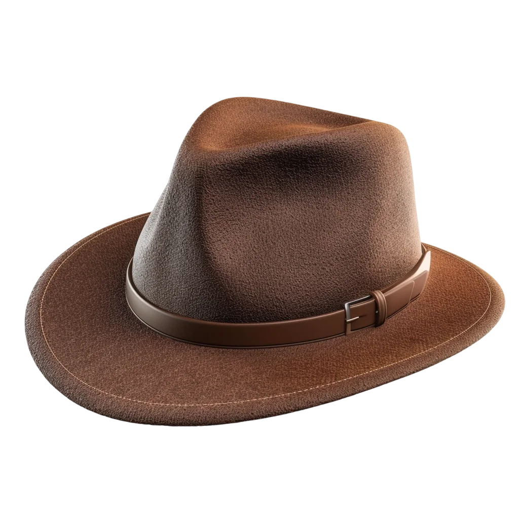Brown Fedora Hat with Leather Band - Free PNG