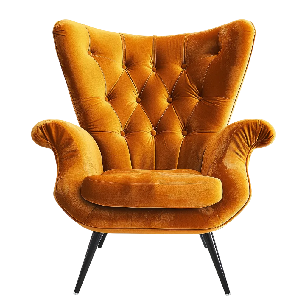 Mustard Velvet Tufted Wingback Armchair Free PNG