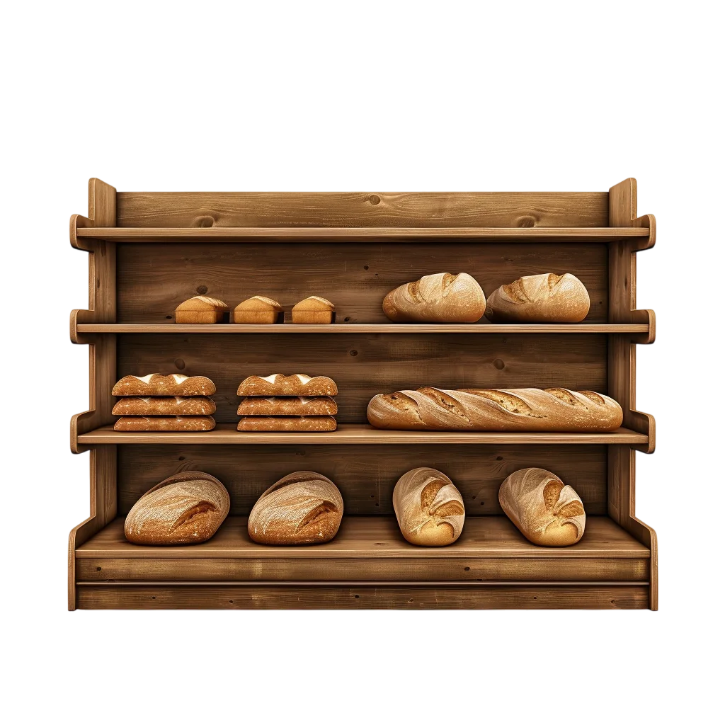 Wooden Bakery Shelf with Assorted Bread | Free PNG