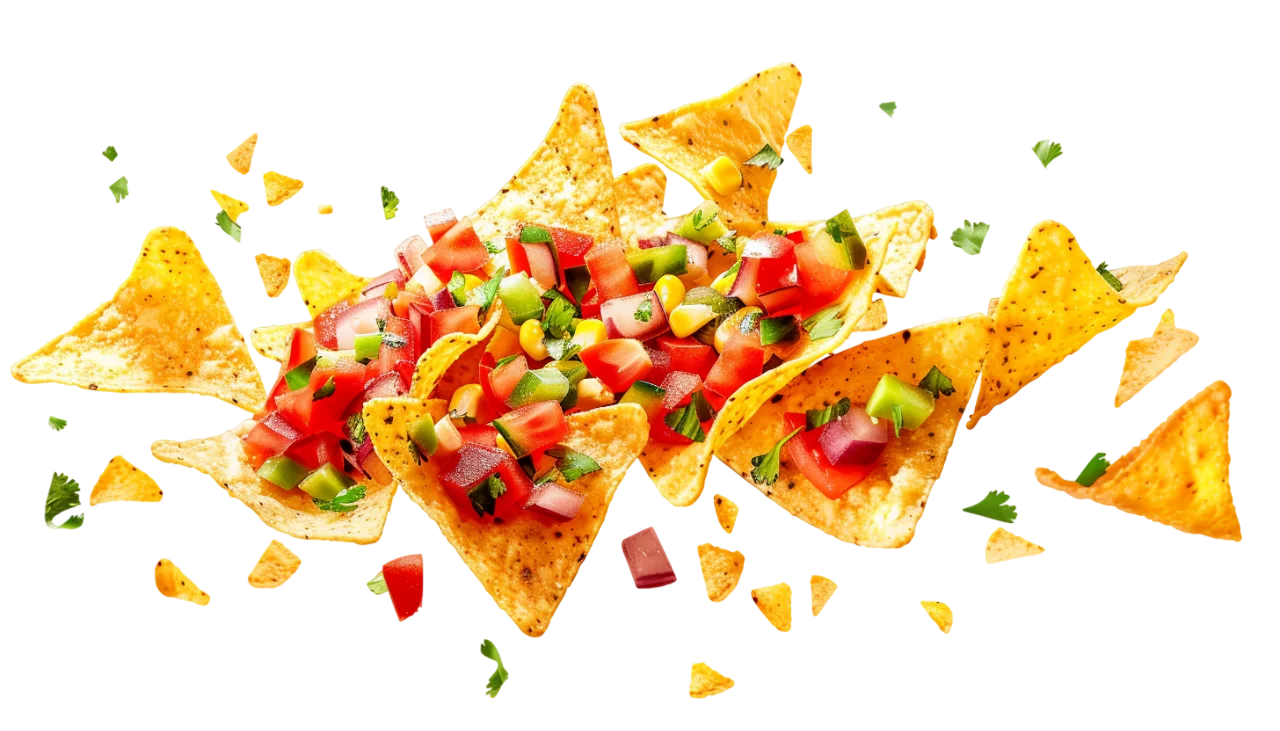 Scattered Nachos with Fresh Toppings Free PNG