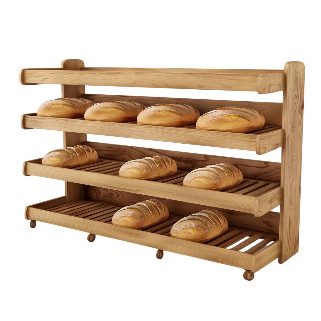 Wooden Bakery Rack Filled with Fresh Bread | Free PNG