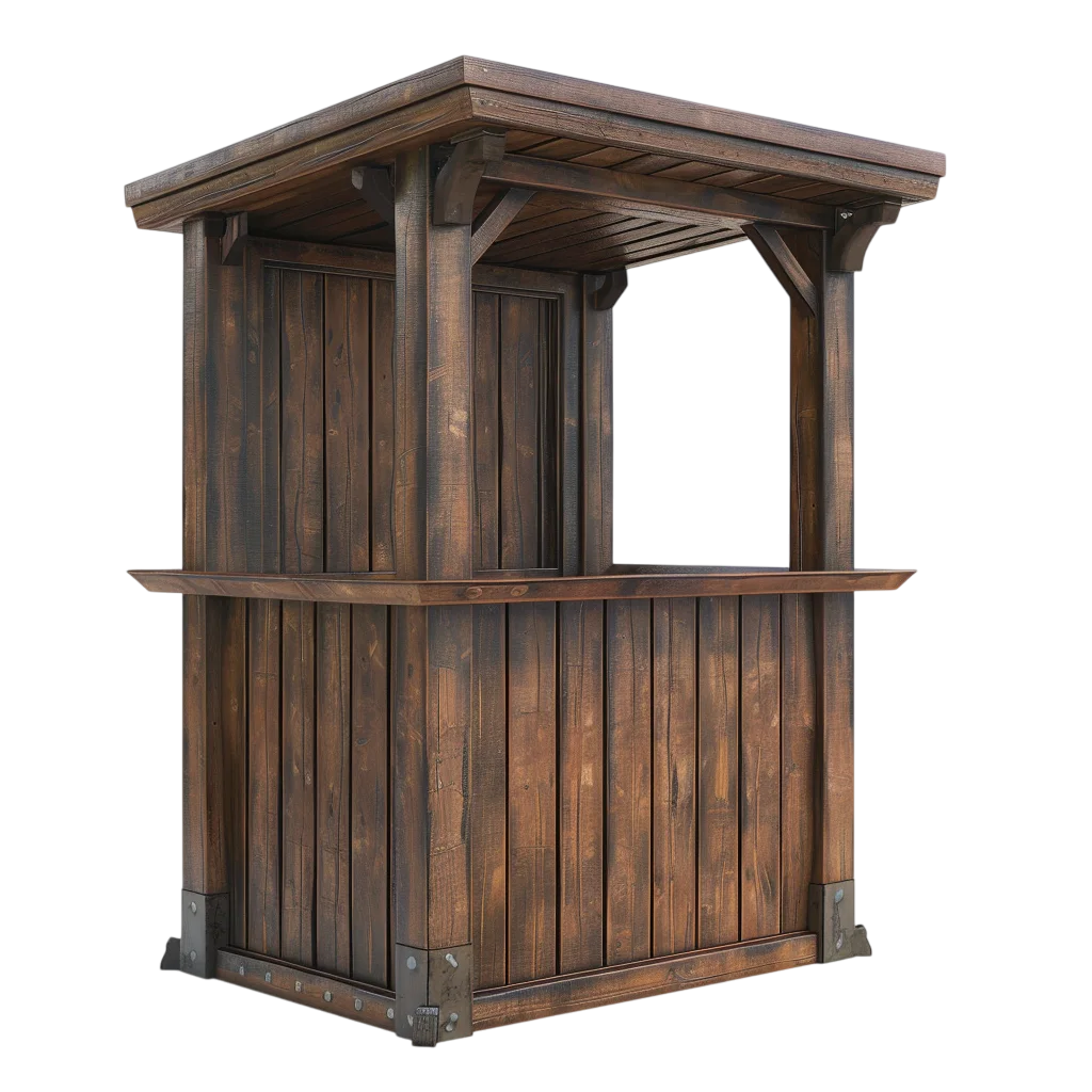 Rustic Wooden Market Stall Booth with Canopy – Free PNG