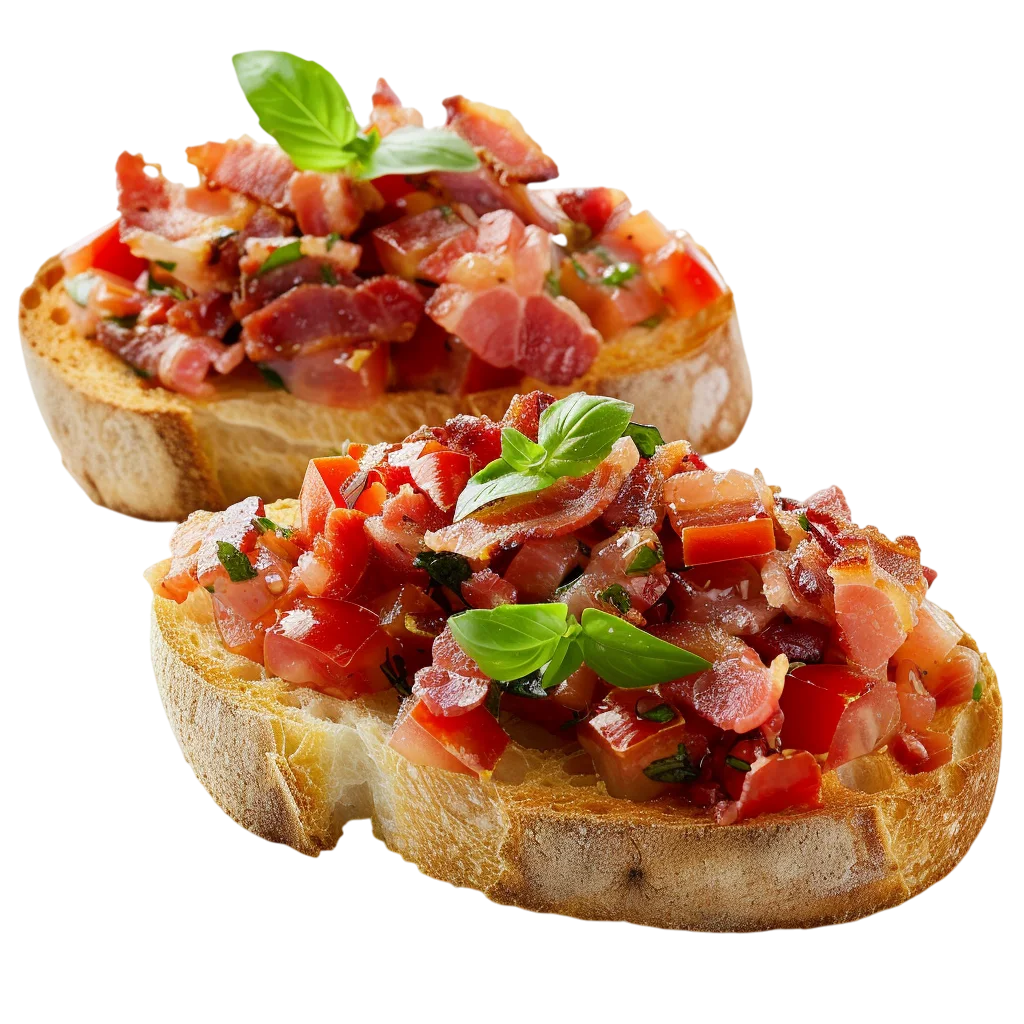 Tomato and Bacon Bruschetta Toast with Basil - Free PNG