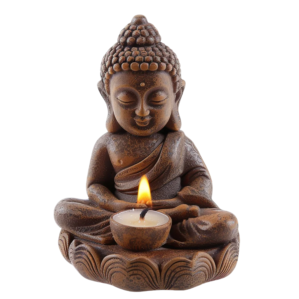 Meditating Buddha Statue with Candle - Free PNG