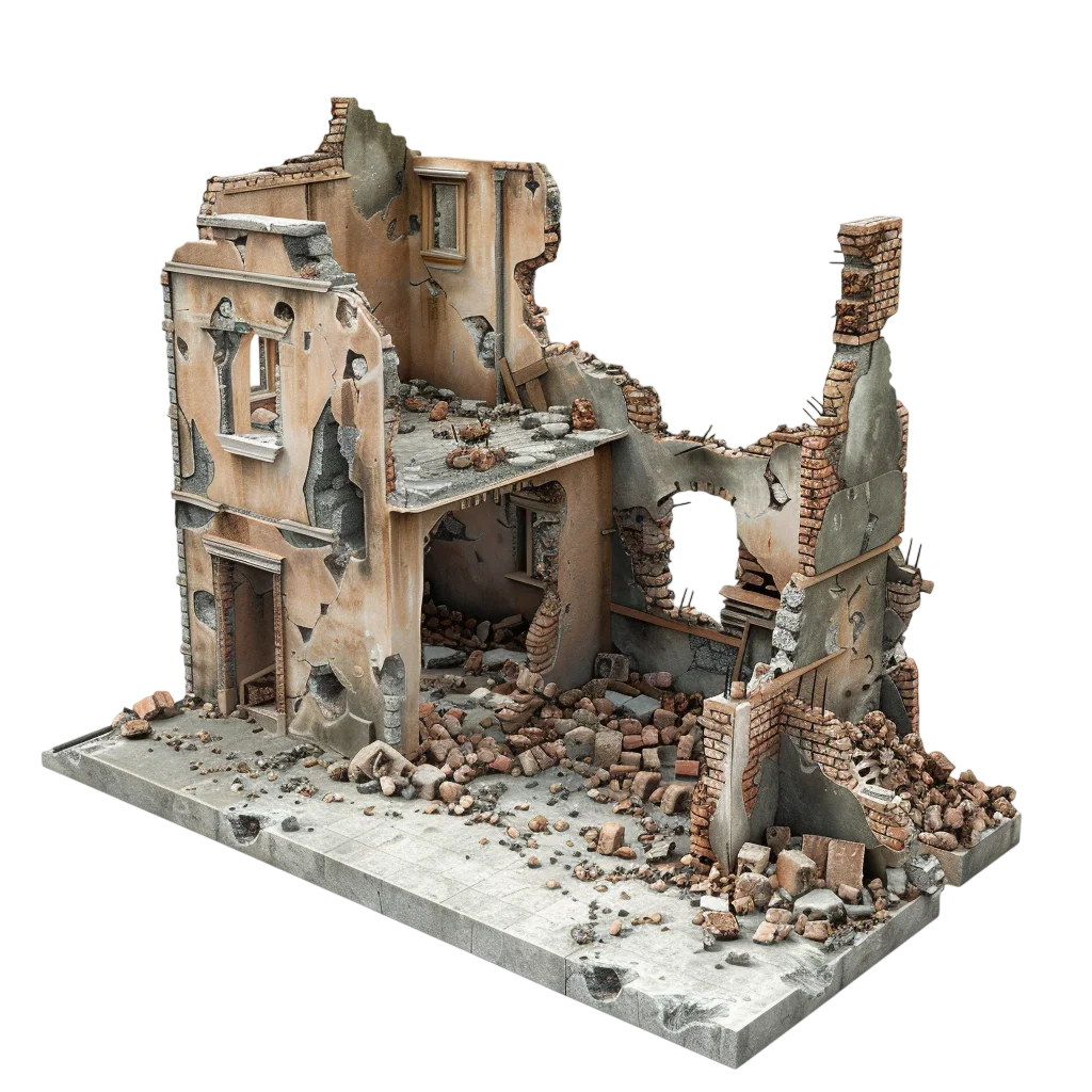Ruined Cutaway House Diorama Free PNG