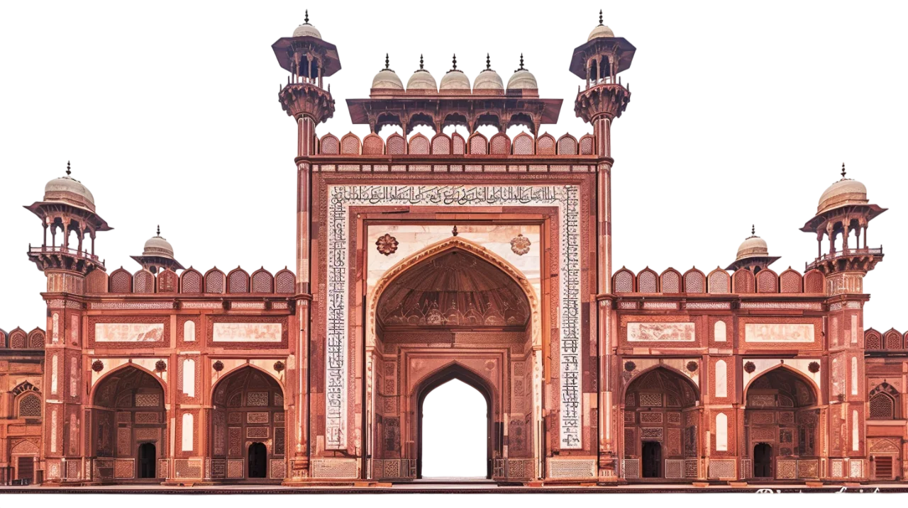 Ornate Red Sandstone Mughal Gateway Free PNG