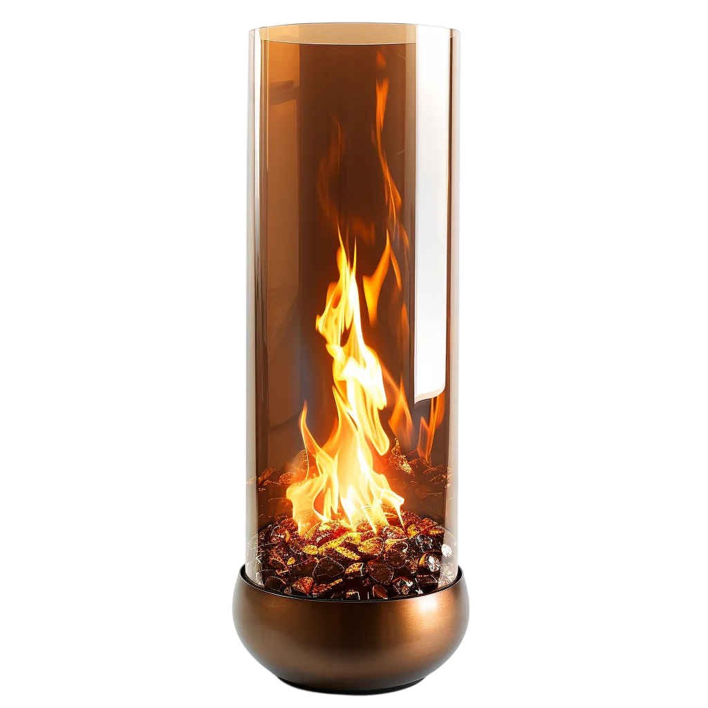 Modern Glass Tabletop Fireplace with Flames Free PNG