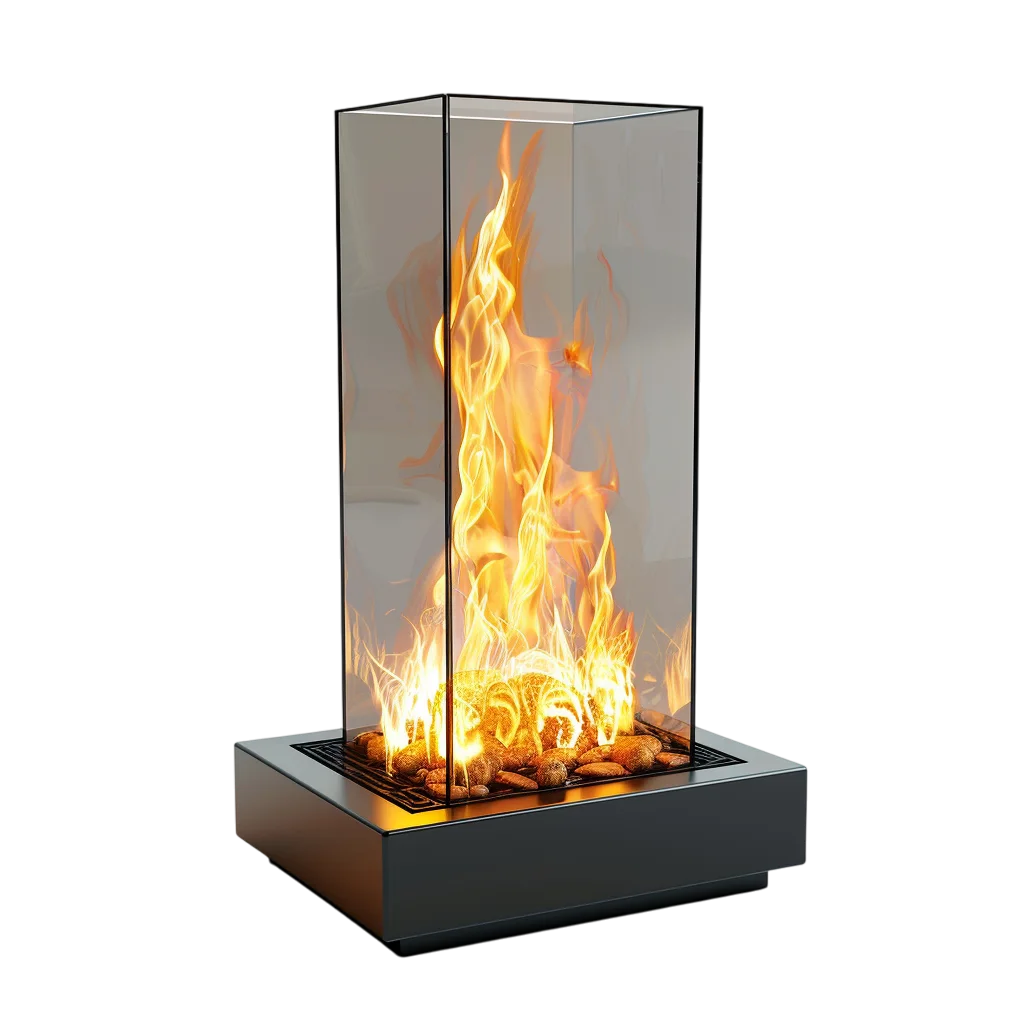 Modern Glass Fireplace with Flames Free PNG