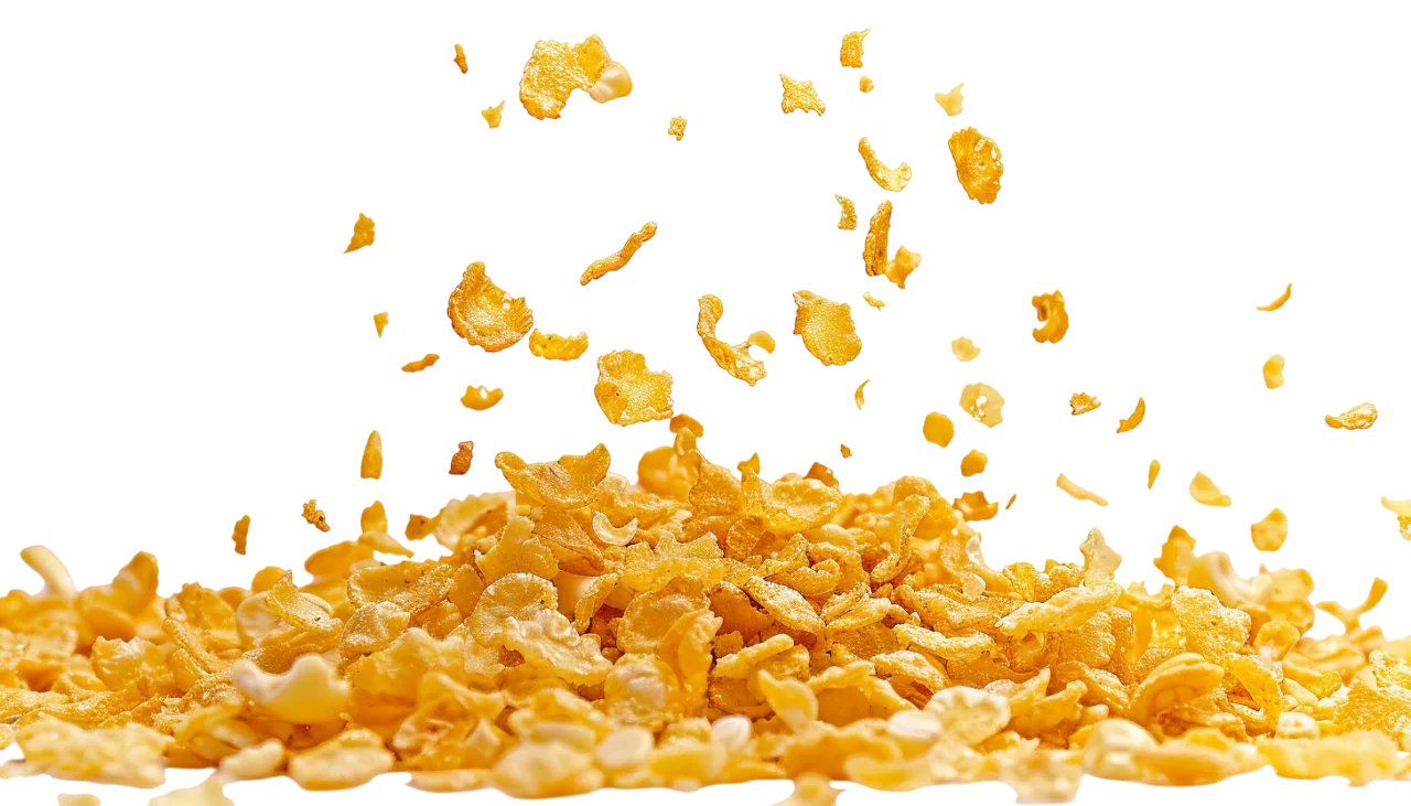 Golden Cornflakes Falling into a Cereal Pile – Free PNG