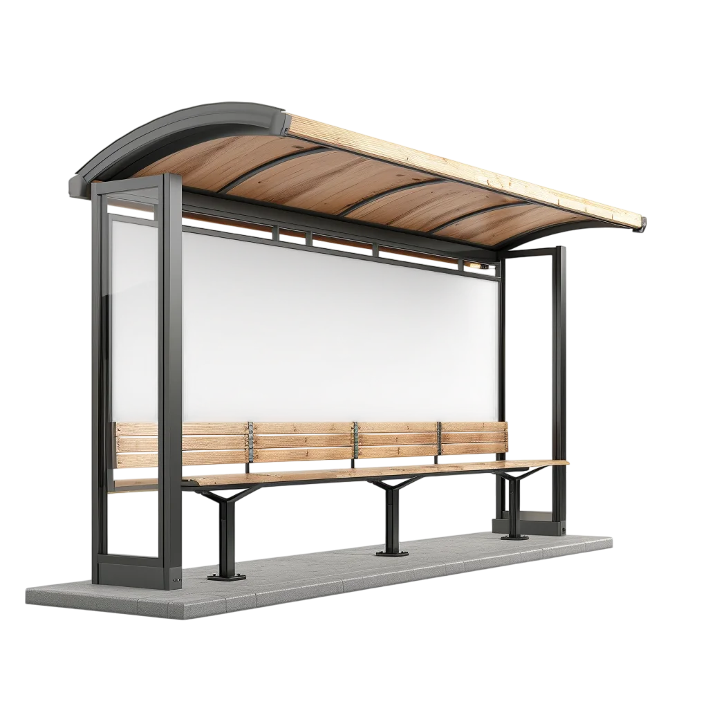 Modern Wooden Bus Stop Shelter with Bench Free PNG