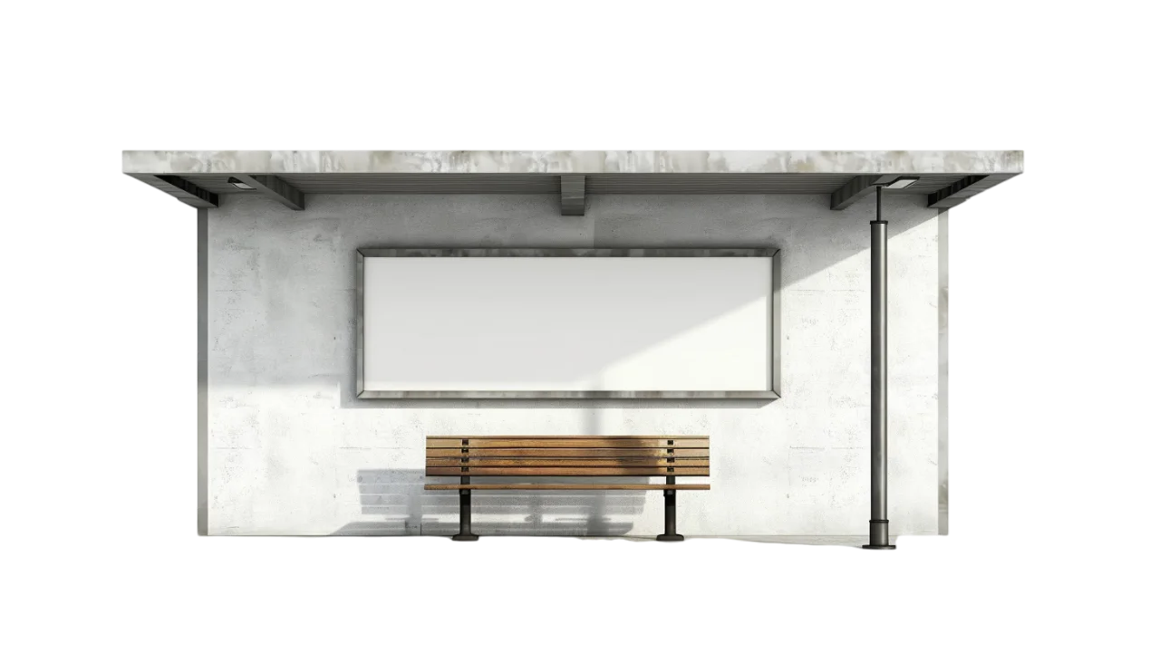 Bus Stop Shelter with Blank Billboard and Wooden Bench Free PNG