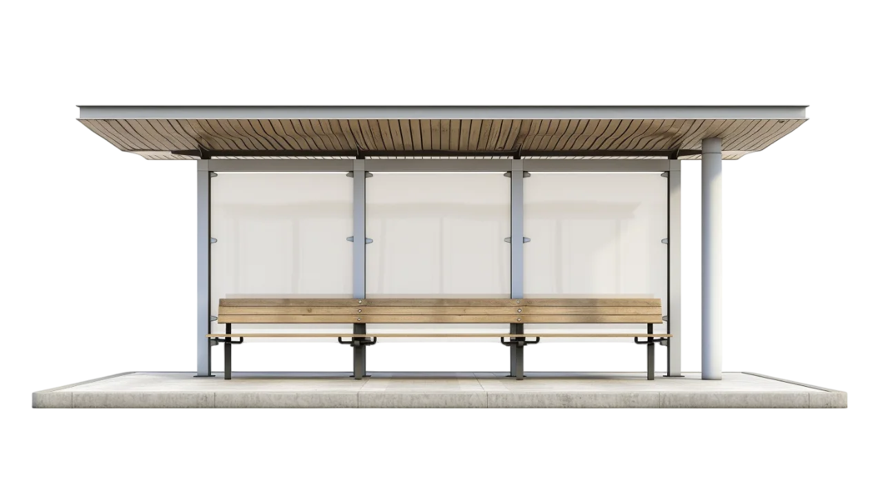 Modern Bus Stop Shelter with Wooden Bench | Free PNG