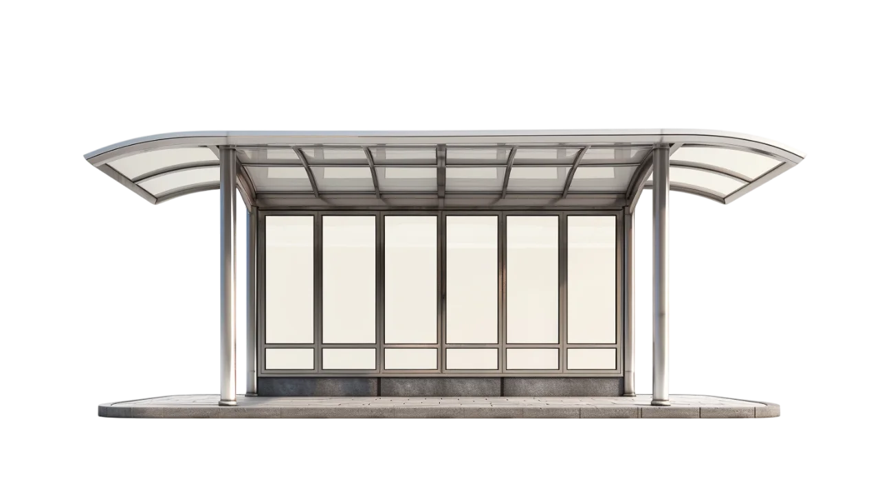 Modern Bus Stop Shelter with Curved Canopy Free PNG