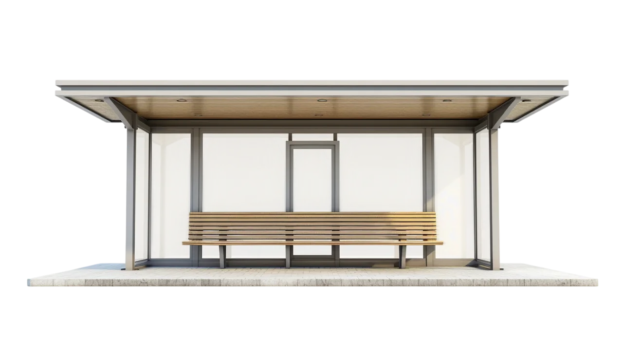 Modern Bus Shelter with Wooden Bench Free PNG