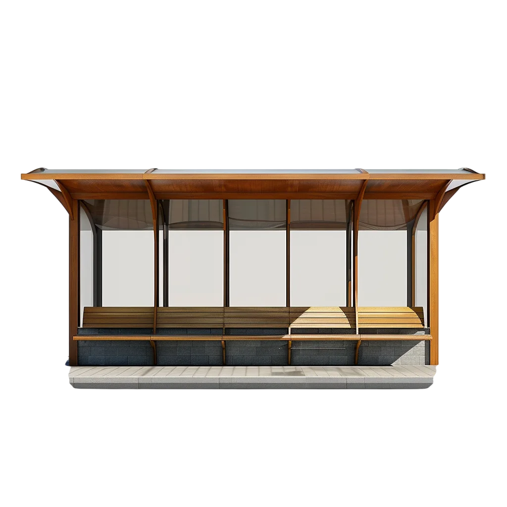 Modern Wooden Bus Shelter with Glass Panels | Free PNG