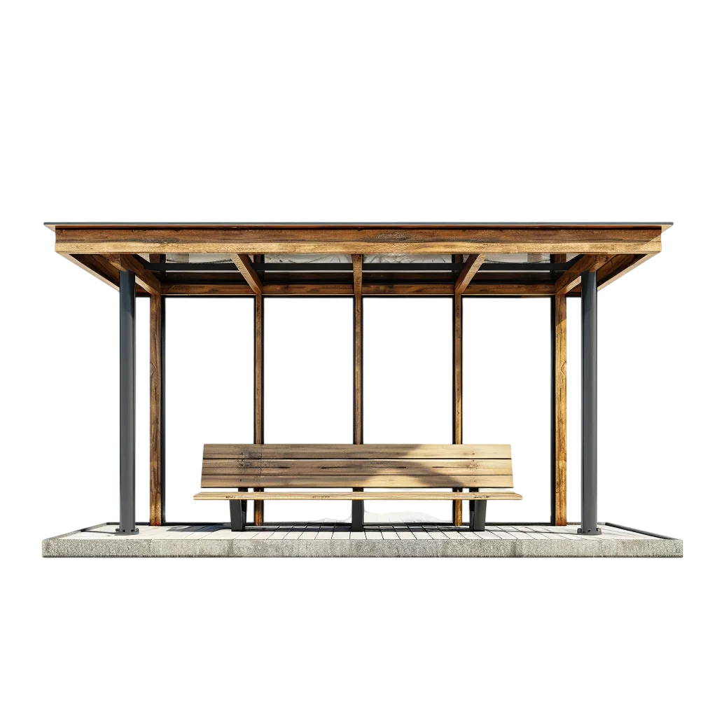Timber Bus Shelter with Wooden Bench Free PNG