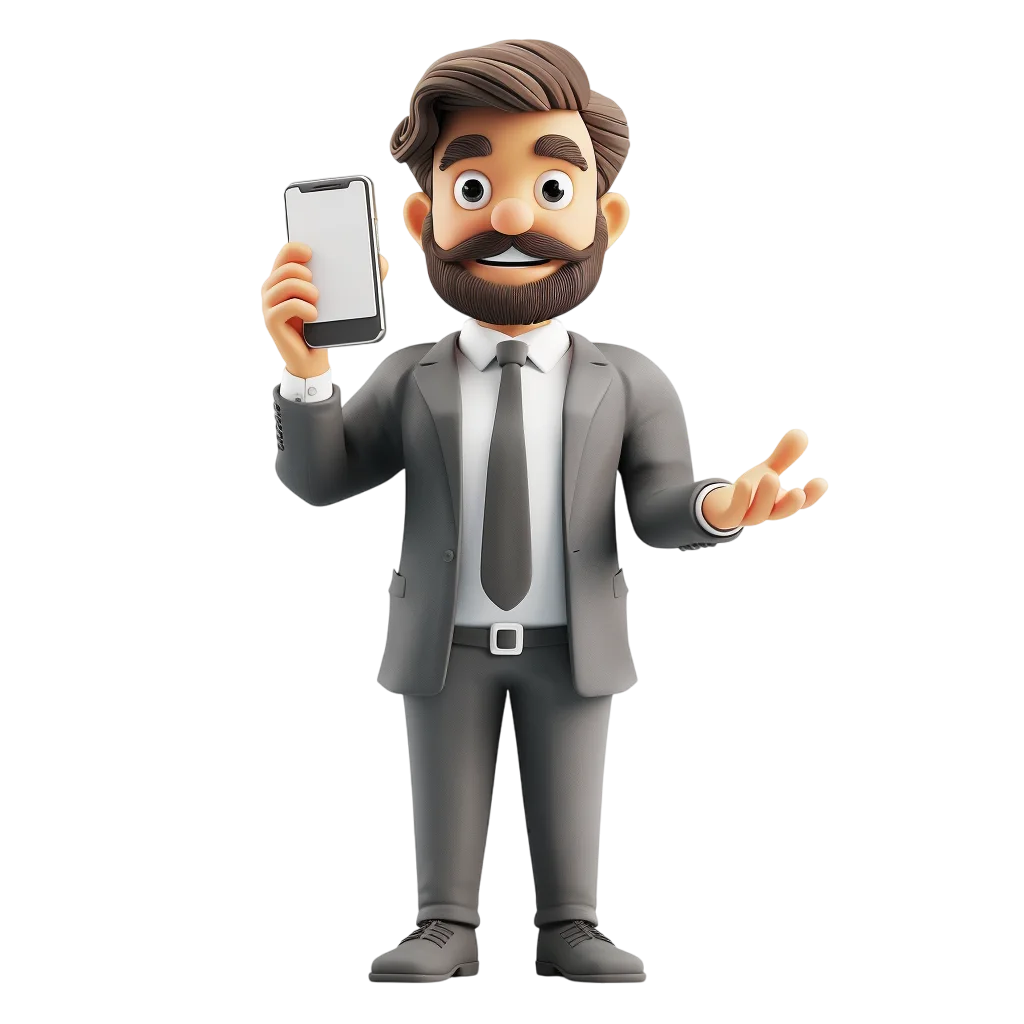 3D Cartoon Businessman Holding a Smartphone Free PNG