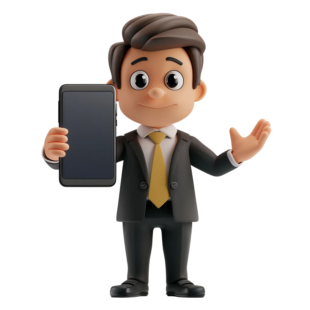 3D Cartoon Businessman Holding a Smartphone Free PNG