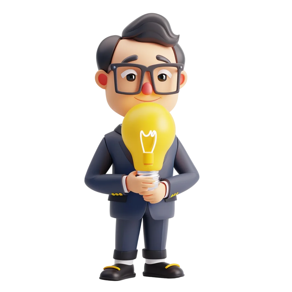 3D Cartoon Businessman Holding a Light Bulb Free PNG