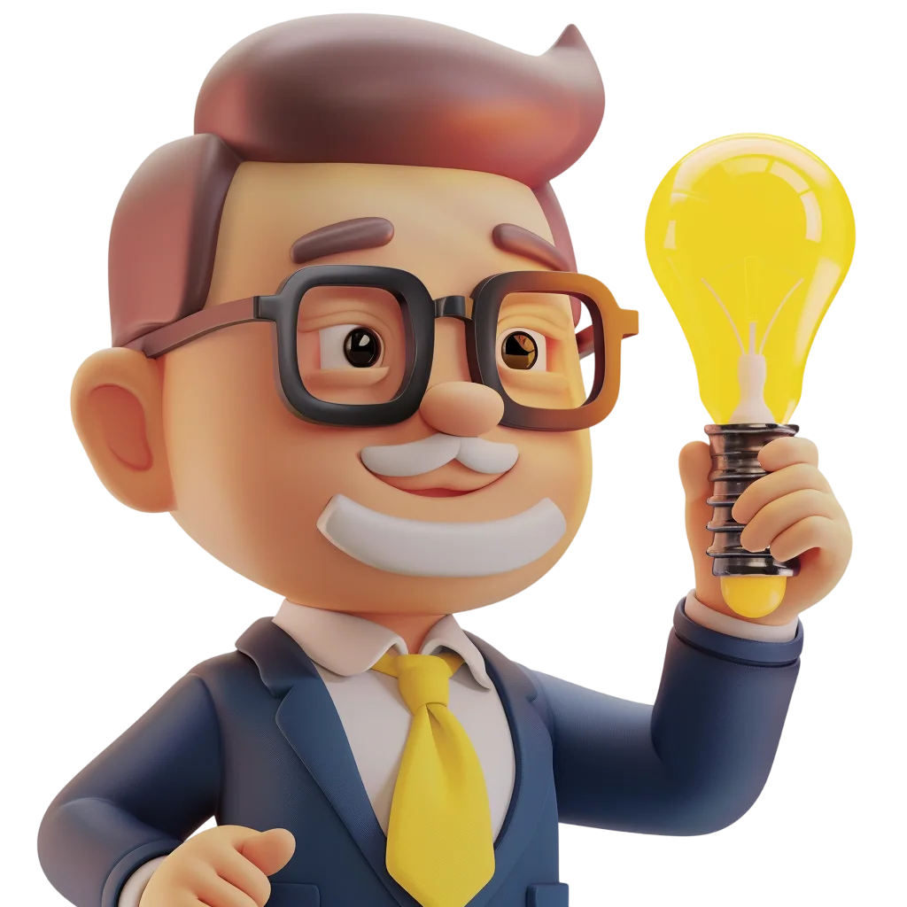 Smiling Cartoon Man Holding a Light Bulb Free PNG