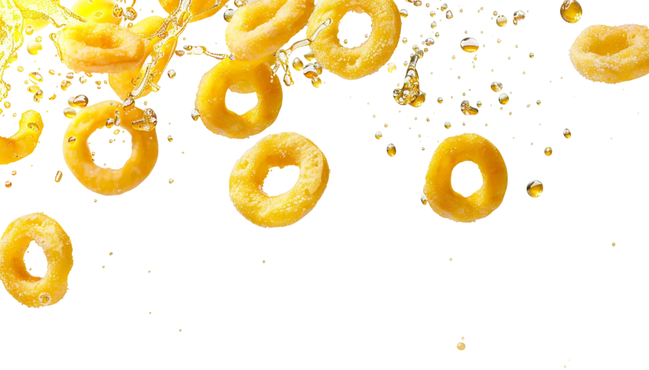 Golden Ring-Shaped Snacks in a Splash Free PNG
