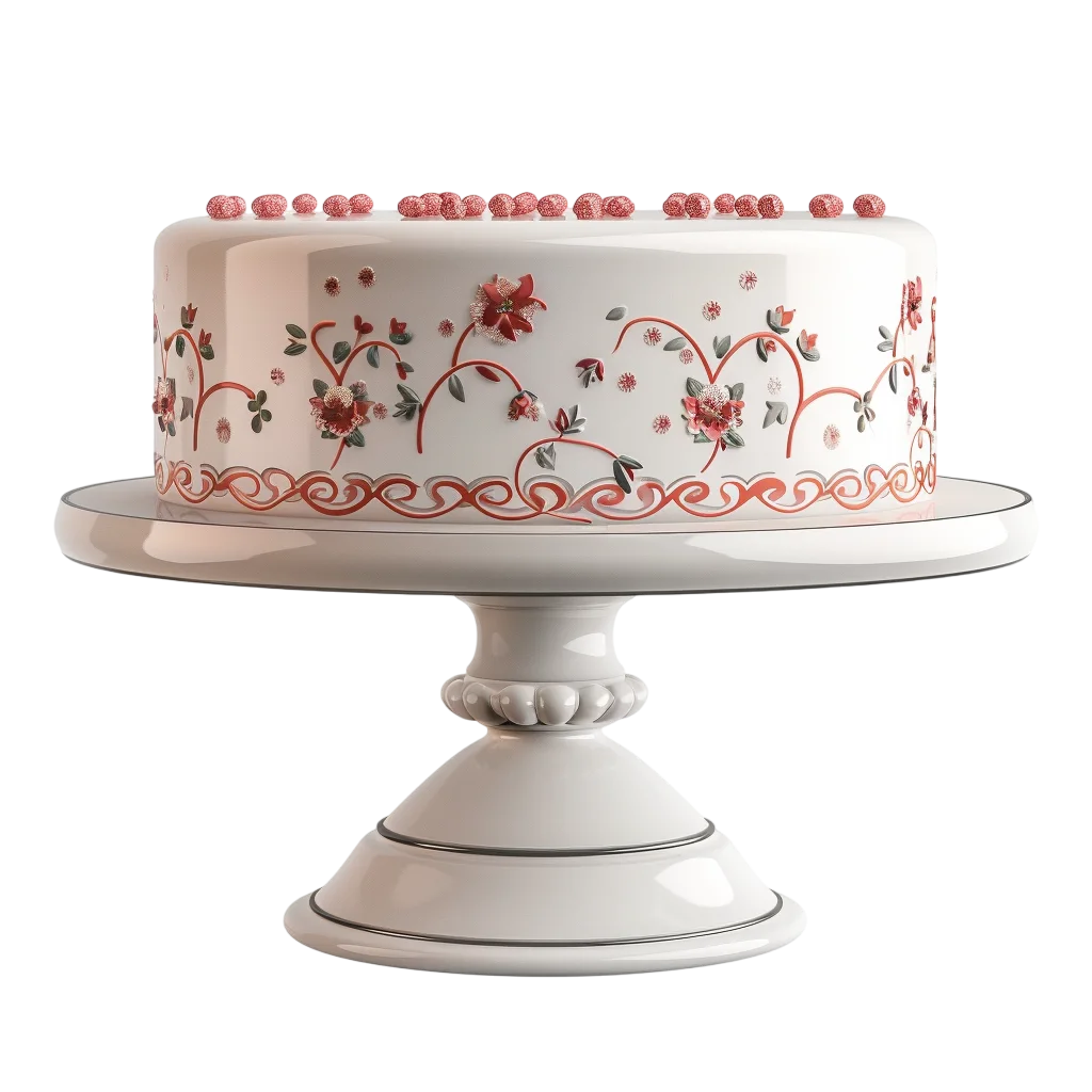 White Floral Celebration Cake on Pedestal - Free PNG