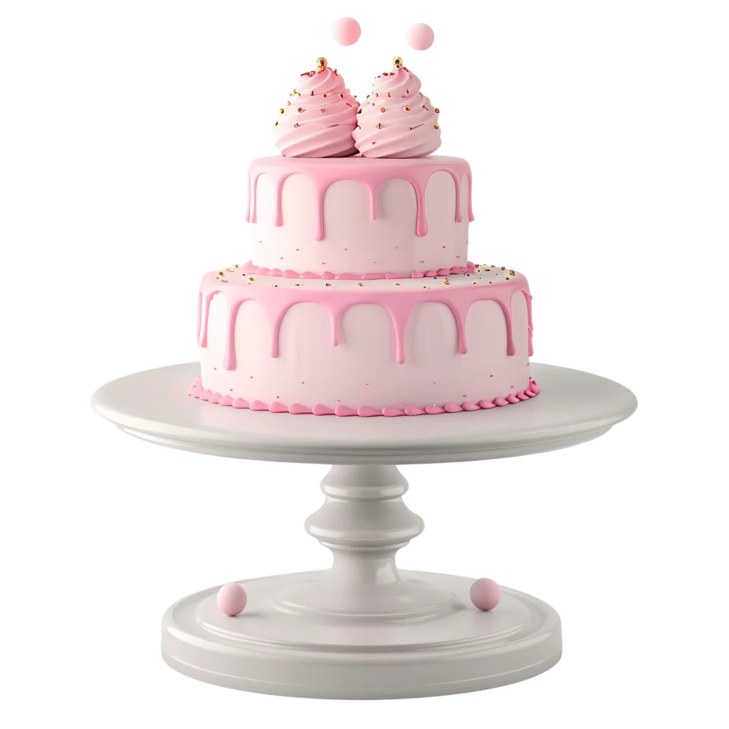Two-Tier Pink Drip Cake on a White Stand - Free PNG