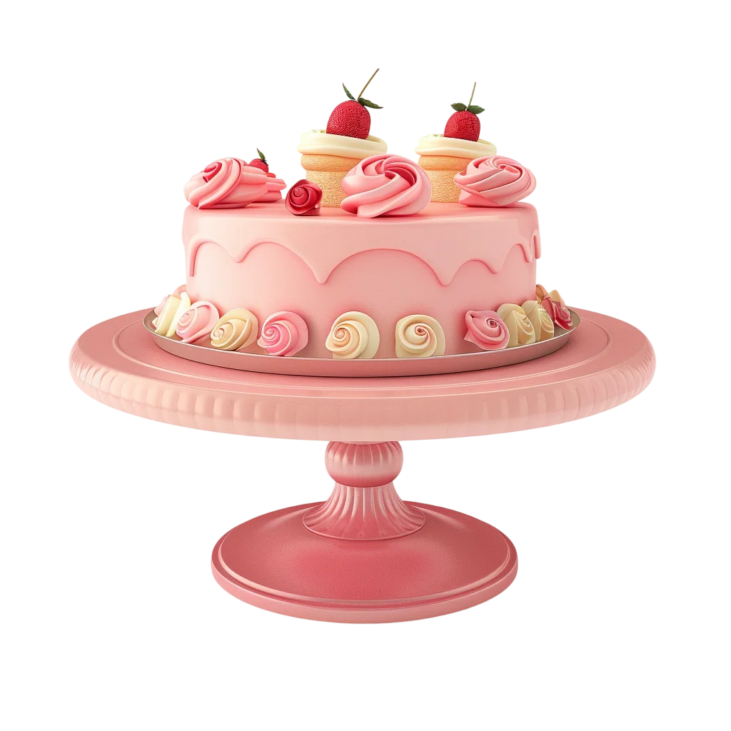 Pastel Pink Strawberry Cake on a Decorative Stand | Free PNG