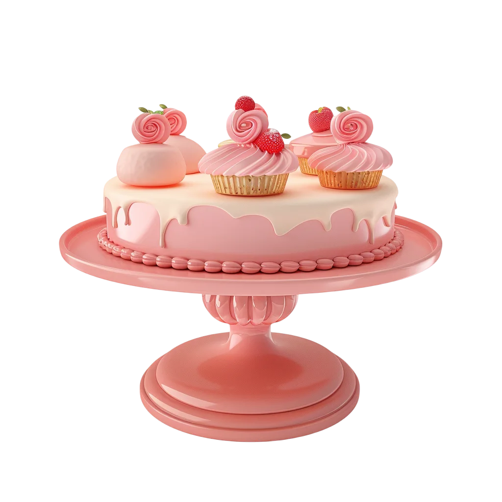 Pink Celebration Cake and Cupcakes on a Pedestal | Free PNG