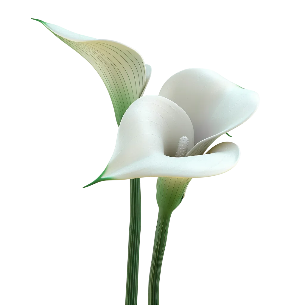Two White Calla Lilies with Green Stems | Free PNG