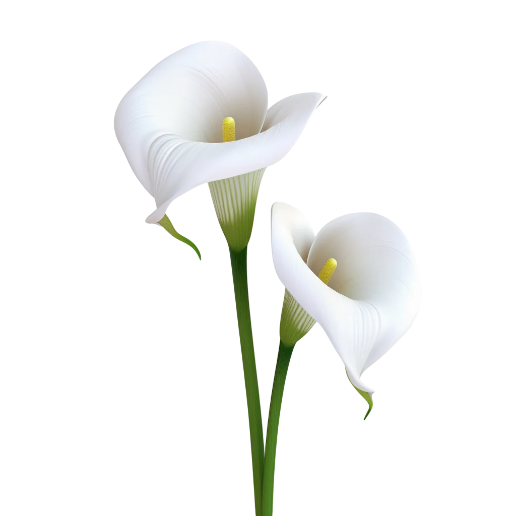 Two White Calla Lilies with Green Stems – Free PNG