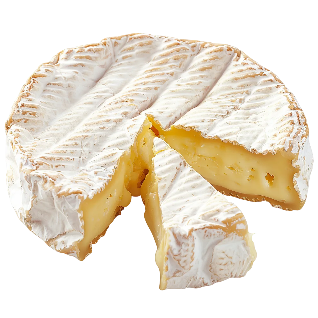 Soft Brie Cheese Wheel with Cut Wedge - Free PNG