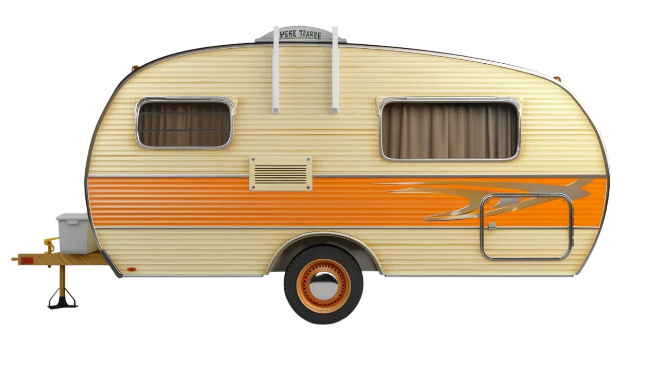 Vintage Cream and Orange Camper Trailer Free PNG