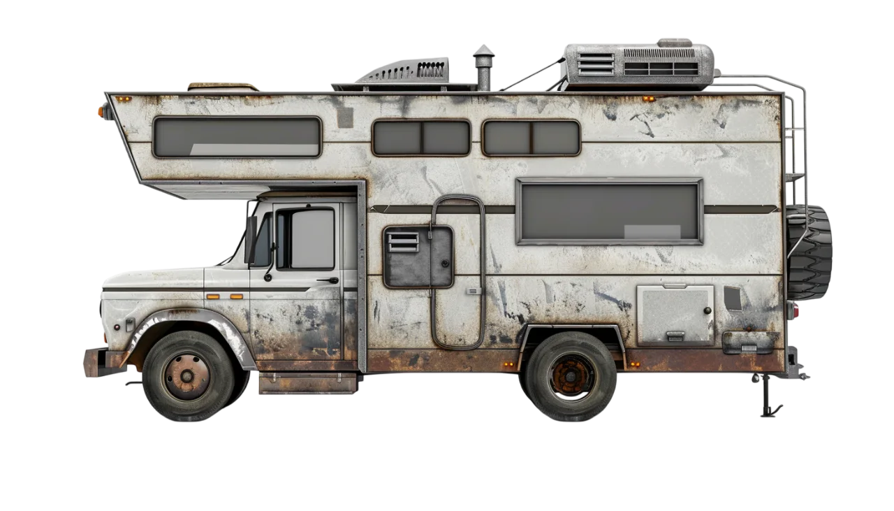 Weathered White Motorhome Side View Free PNG