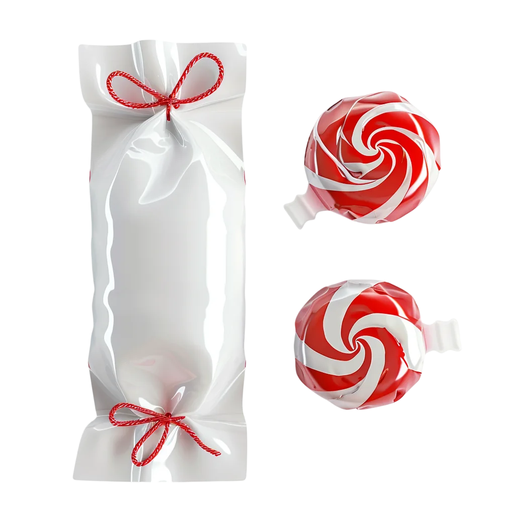 Clear Candy Gift Bag and Red Swirl Lollipops Free PNG