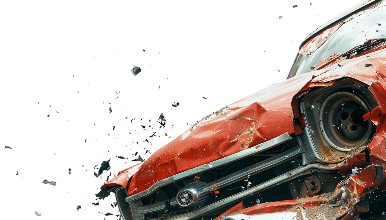 Damaged Orange Classic Car Disintegrating into Fragments – Free PNG