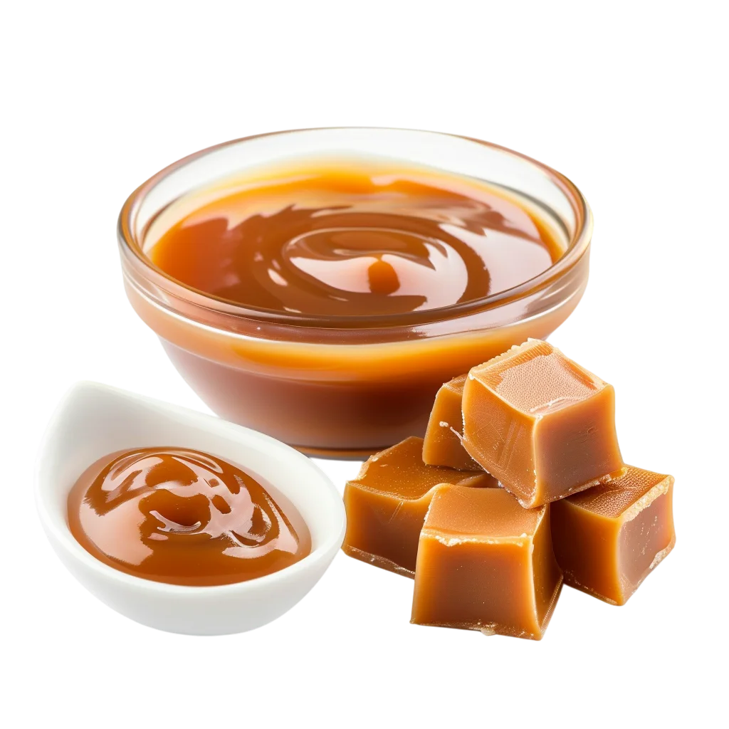 Caramel Sauce with Soft Candy Cubes and Spoon Free PNG