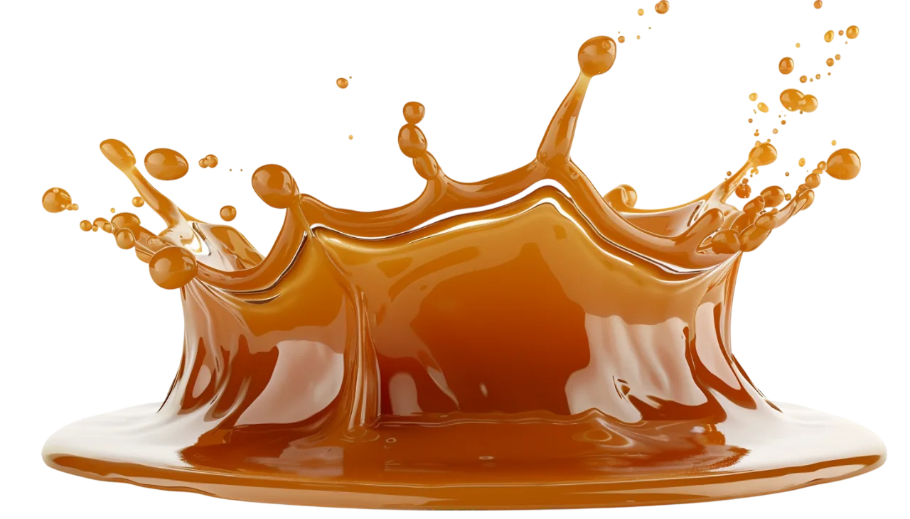 Glossy Caramel Liquid Splash with Droplets Free PNG